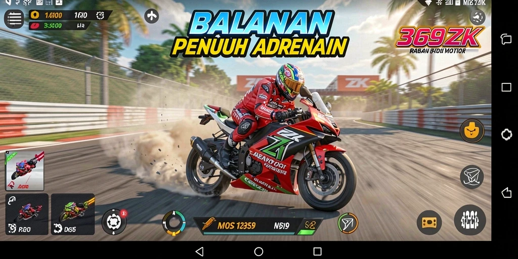 Tampilan gameplay menegangkan dari 369ZK dengan balapan motor yang seru.
