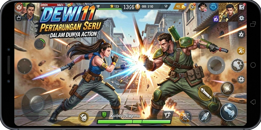 Tampilan mendebarkan dari gameplay DEWI11 yang penuh aksi.