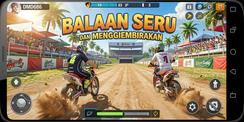 Gameplay seru DMD686 dengan grafik balapan yang memukau.