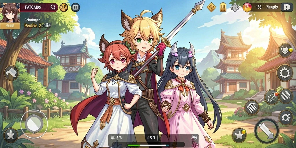 Screenshot dari gameplay <strong>FATCAI99</strong> yang penuh warna dan karakter anime.
