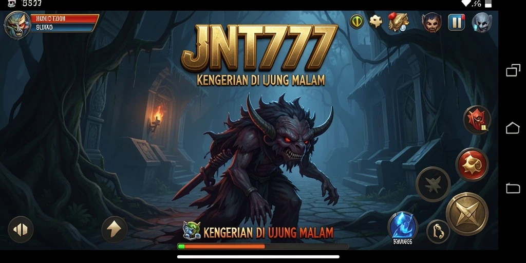 Screenshot utama JNT777 menampilkan momen menegangkan di ruang gelap.