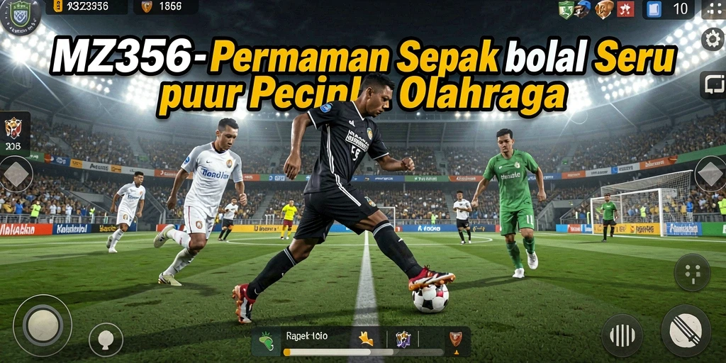 Screenshot gameplay MZ356 yang menampilkan aksi sepak bola seru.