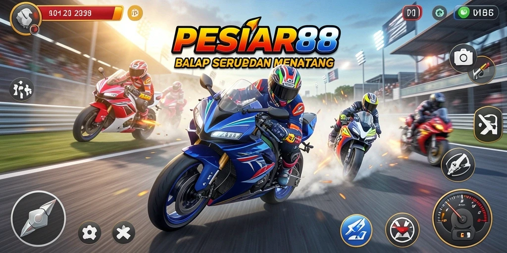 Gameplay seru PESIAR88 dengan balapan motor yang mendebarkan.
