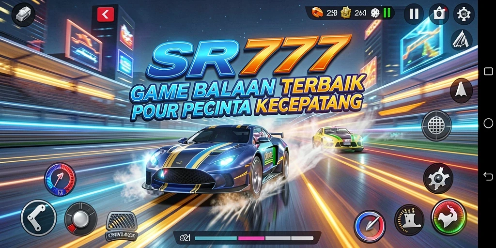 Gambaran gameplay menegangkan dari SR777 saat balapan berlangsung.