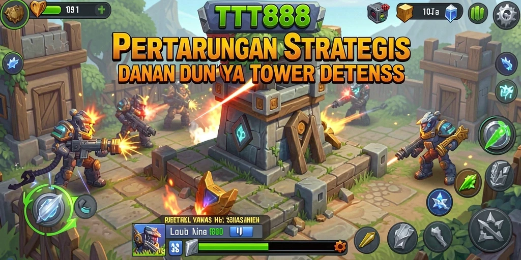 Gameplay mendebarkan di TTT888 Tower Defense.