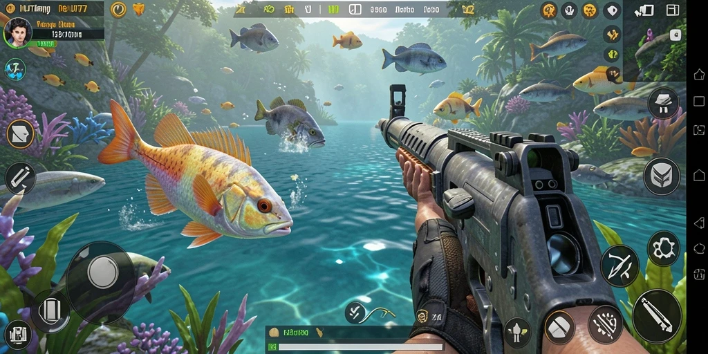Tampilan gameplay seru di UT77 dengan aksi menembak ikan.