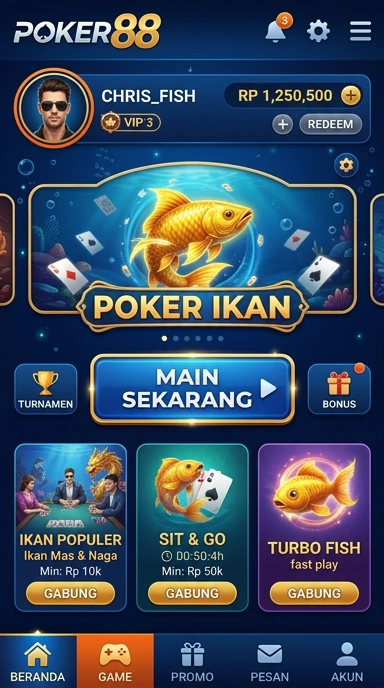 Tampilan utama aplikasi poker88 di perangkat Android.